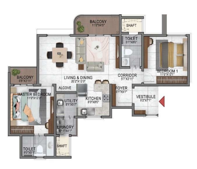 Sattva Aeropolis 2.5 BHK Flo
                                                                    orplan