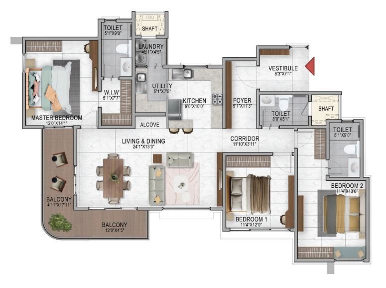 Sattva Aeropolis 3 BHK Floorplan